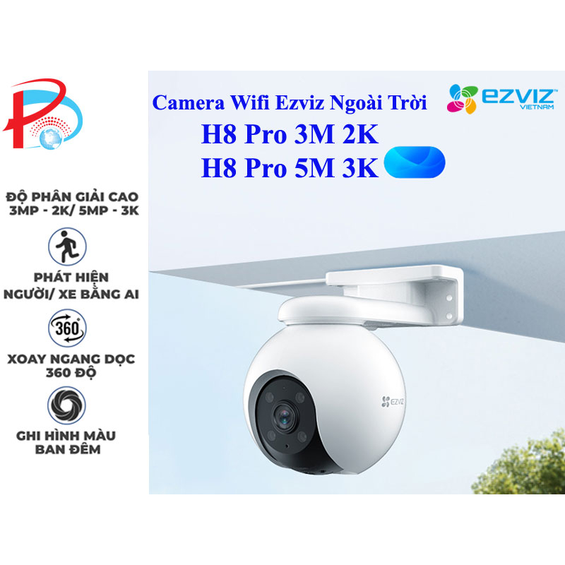 Camera Wifi Ezviz H8 Pro 5MP 3K Quay 360 độ, Tính hợp AI, Đàm Thoại 2 Chiều, Có Màu Đêm - Hàng chính hãng