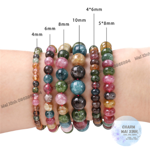 Chuỗi Đá Mã Não Hạt Tròn & Dẹt Bánh Xe Màu Tourmaline - 4mm 6mm 8mm 10mm - Hạt Xâu Charm Phối Vòng Tay Phong Thủy Nam Nữ