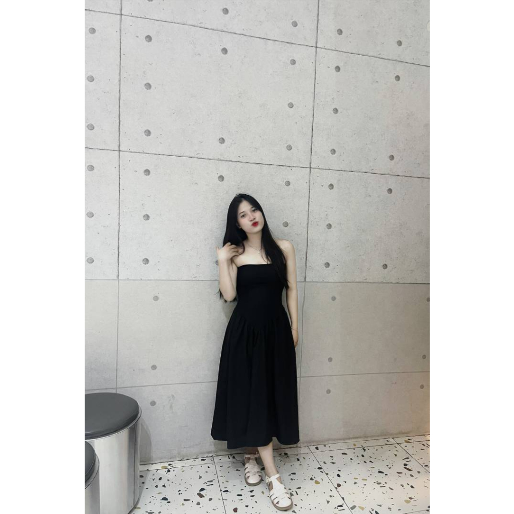 Đầm 2 dây bún form xòe dài thân trên phối thun xịn co giãn ôm sát người form xoè, đầm maxi đen đi biền, đi tiệc