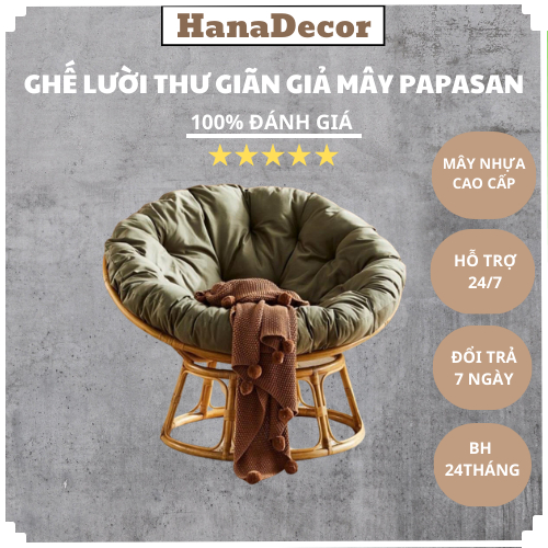 Ghế lười thư giãn Papasan giả mây phòng ngủ cho bé 1m2, decor ban công nằm thư giãn, trang trí phòng khách / Hanadecor