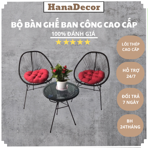 Bàn ghế thư giãn ban công giả mây lõi thép dùng trang trí phòng khách sân vườn decor quán coffee khách sạn ngoài trời