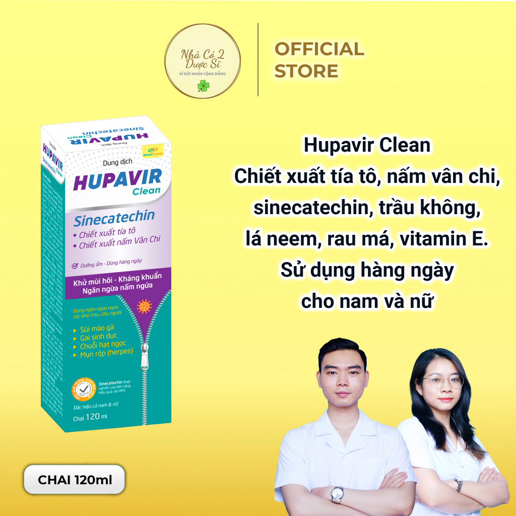 Dung dịch vệ sinh Hupavir Sinecatechin Clean 120ml hỗ trợ Sùi mào gà, gai, herpes rửa hàng ngày cho cả nam và nữ