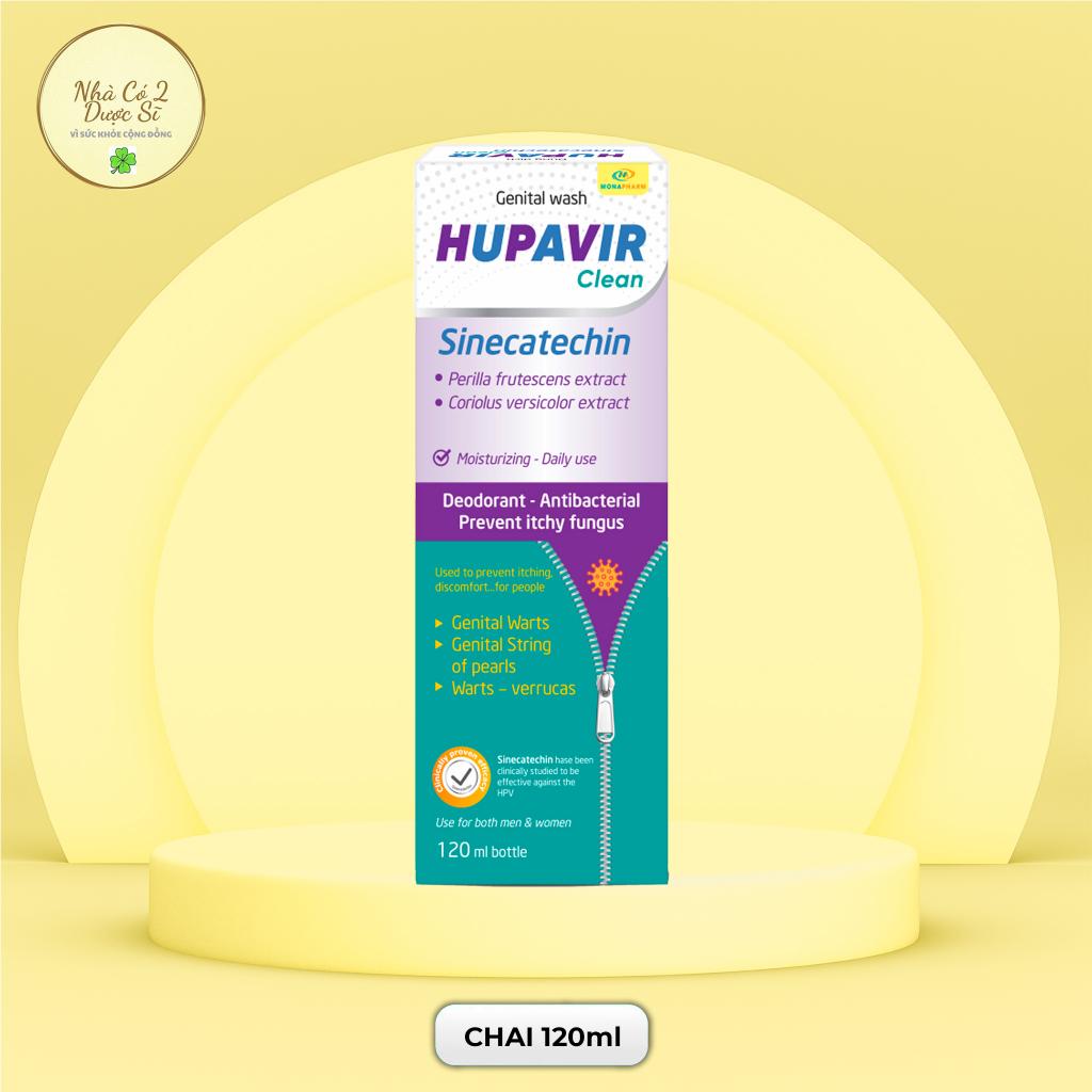 Dung dịch vệ sinh Hupavir Sinecatechin Clean 120ml hỗ trợ Sùi mào gà, gai, herpes rửa hàng ngày cho cả nam và nữ
