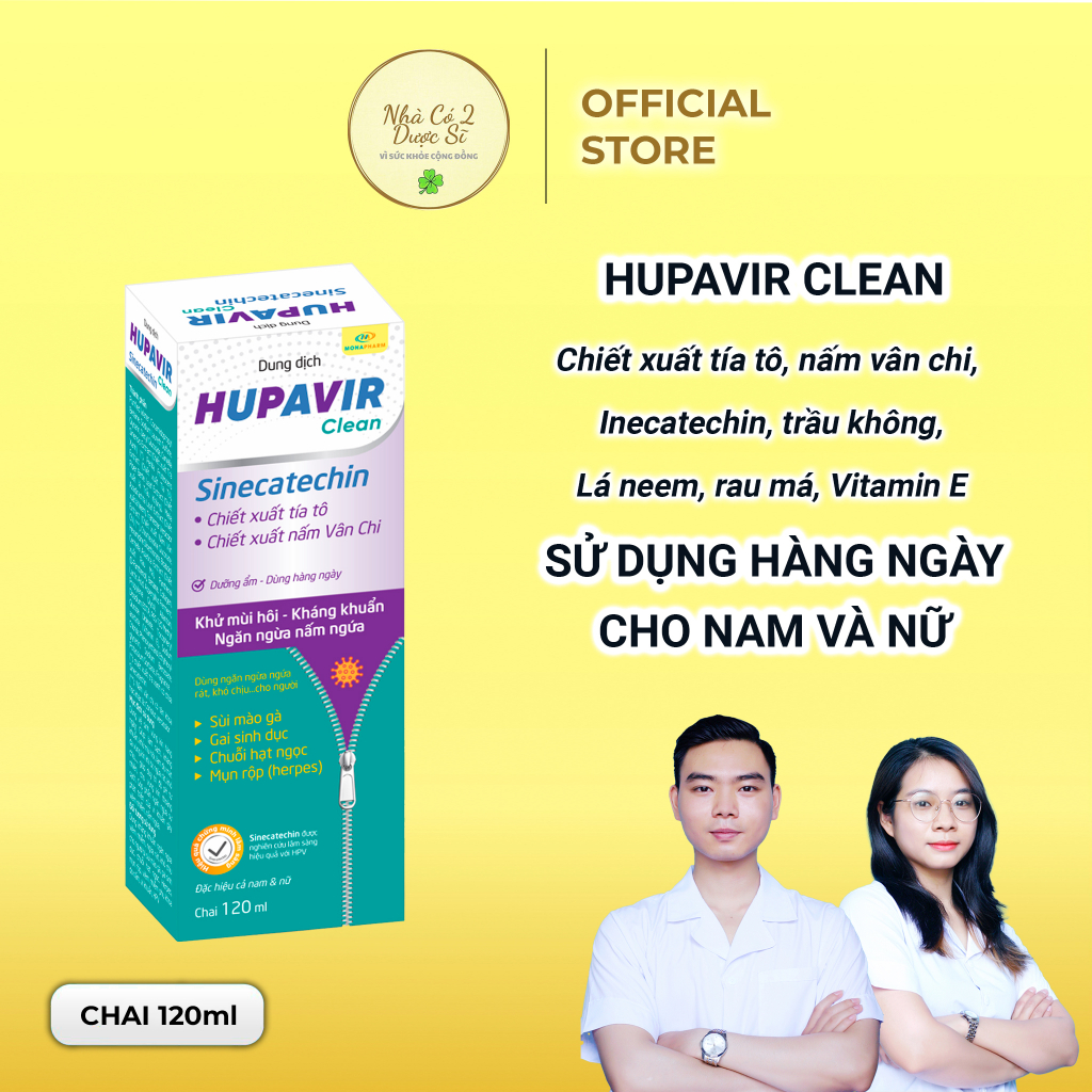 Dung dịch vệ sinh Hupavir Sinecatechin Clean 120ml hỗ trợ Sùi mào gà, gai, herpes rửa hàng ngày cho cả nam và nữ