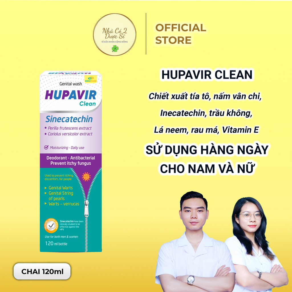Dung dịch vệ sinh Hupavir Sinecatechin Clean 120ml hỗ trợ Sùi mào gà, gai, herpes rửa hàng ngày cho cả nam và nữ