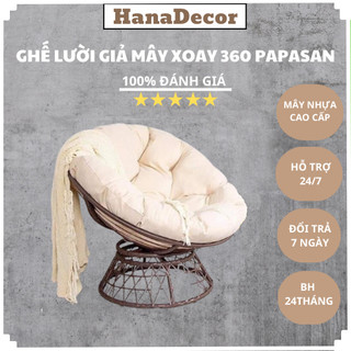Ghế lười thư giãn Papasan HanaDecor xoay 360 giả mây lõi thép cao cấp decor ban công nằm thư giãn, trang trí phòng khách