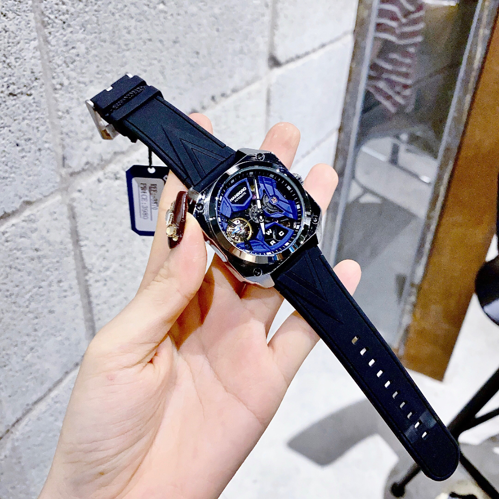 Đồng hồ nam Hanboro HBR-3870 Automatic For Men, Size 40x48mm, dây cao su, Authentic, Full box, Luxury Diamond Watch