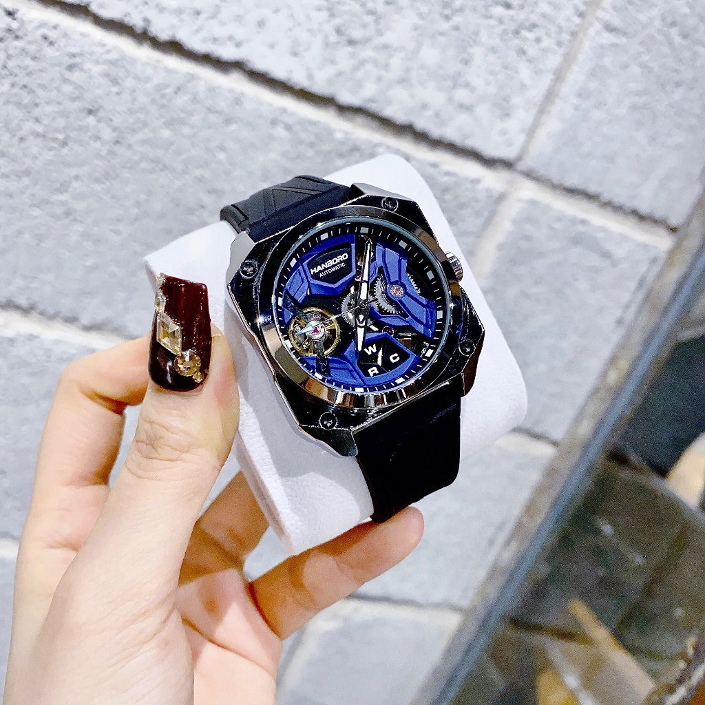 Đồng hồ nam Hanboro HBR-3870 Automatic For Men, Size 40x48mm, dây cao su, Authentic, Full box, Luxury Diamond Watch
