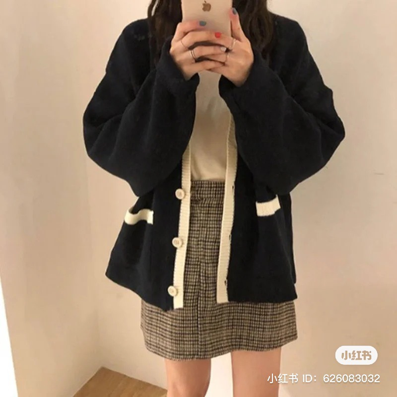 Cardigan Nữ Phom Rộng 2 Túi Phối Viền Tay Dài Cổ V Dễ Phối Đồ Hàng Qccc Kiểu Dáng Basic Phong Cách Hàn Quốc Shopquacam | BigBuy360 - bigbuy360.vn