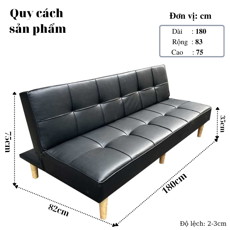 Sofa bed đa chức năng bọc da cao cấp 6 chân gỗ lắp ráp - Sofa Giường t