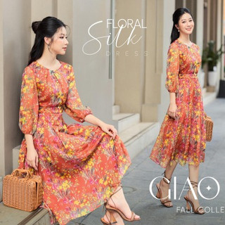 Đầm Nữ 𝐂𝐀𝐑𝐃𝐈𝐍𝐀 Chất Tơ Hoa Cao Cấp Tay Lỡ Dáng A Cổ Xếp Ly Họa Tiết Xinh Xắn 3VAL02