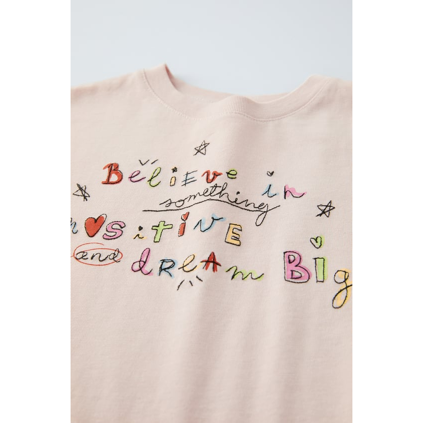 Áo thun thêu Slogan bé gái Zara Authentic new thu đông 2023