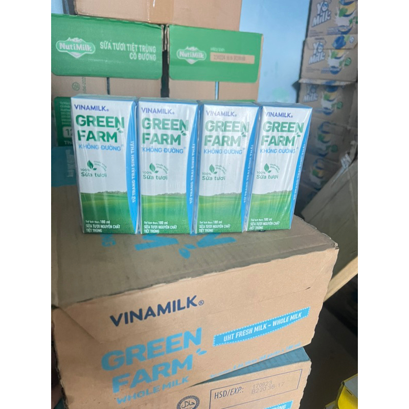 Thùng 48 hộp sữa tươi tiệt trùng vinamilk  Green Farm không đường  180ML HẠN SỬ DỤNG:28/10/23