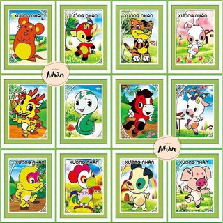 Tranh đính đá mini 12 con giáp siêu cute 30 x36cm - tranh chưa đính - khổ dọc