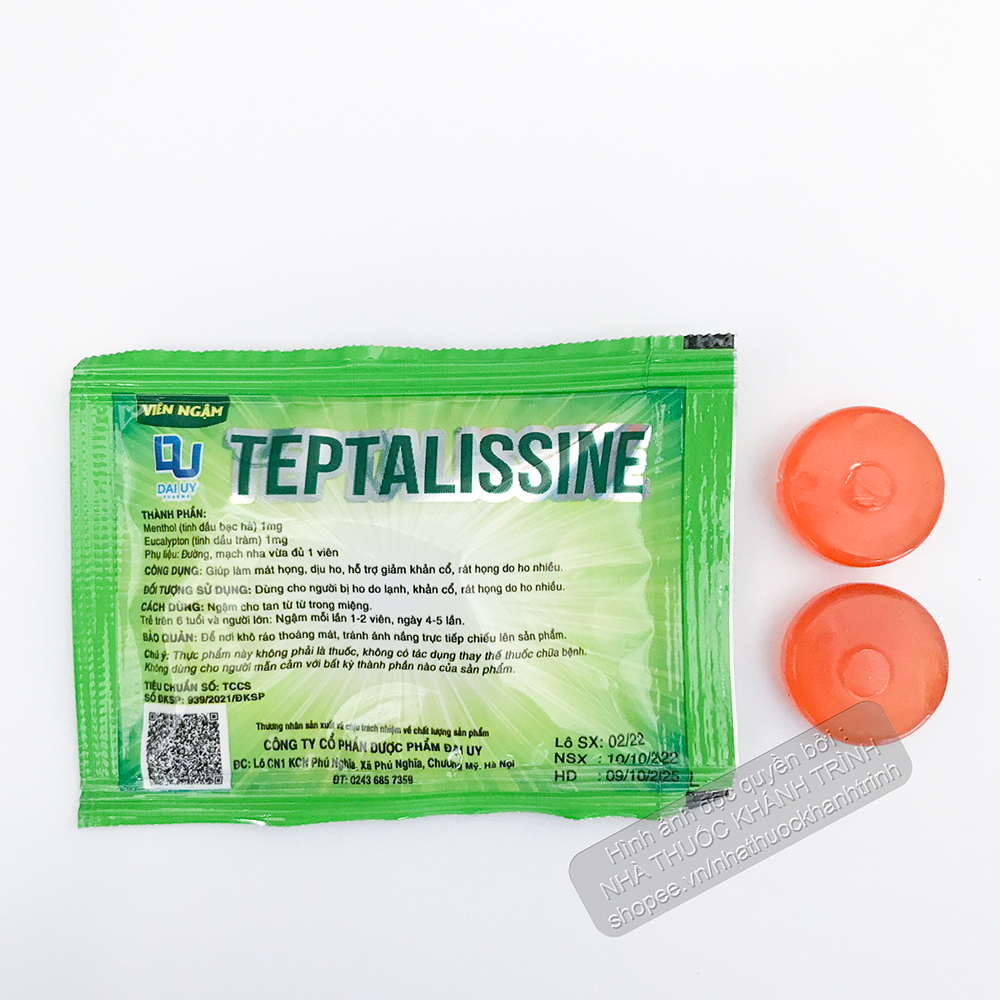 Kẹo ngậm Teptalissine vị cam thơm ngon, giảm đau rát họng, khản tiếng, giảm ho gió ho khan
