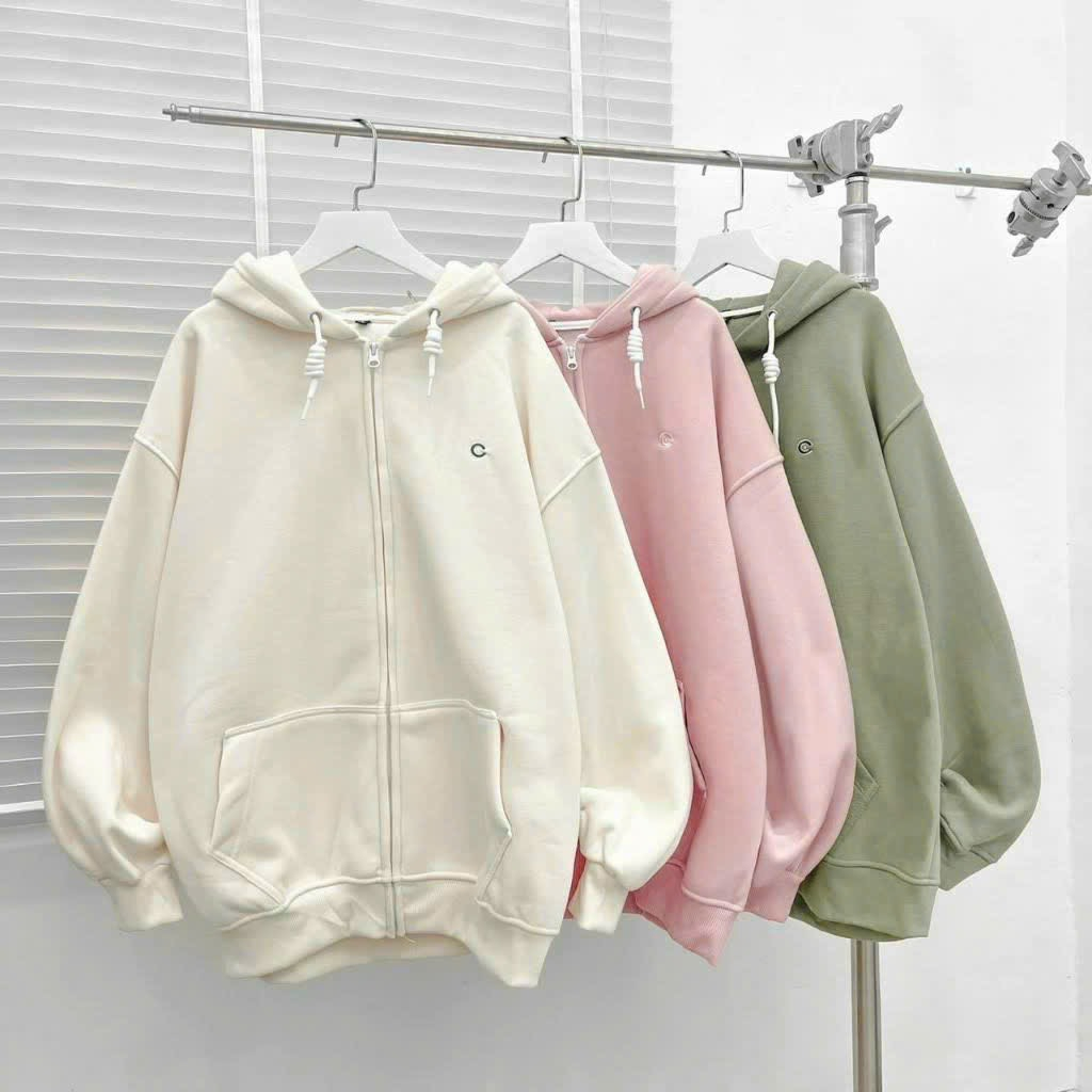 Áo Khoác Nỉ Hoodie Nữ Với Dáng kiểu Khóa Zip Có In Chữ C Bao Đẹp Chất Liệu Nỉ Bông Dày Dặn Có Mũ Trùm Đầu Có 2 Lớp CựcOk