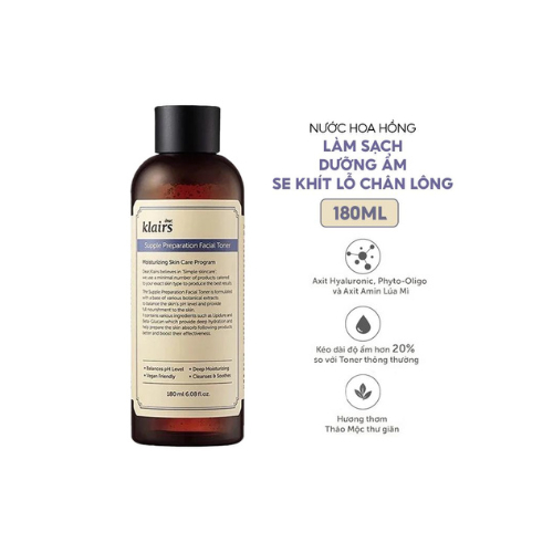 Nước hoa hồng cho da nhạy cảm Klairs Supple Preparation Facial Toner 180ml