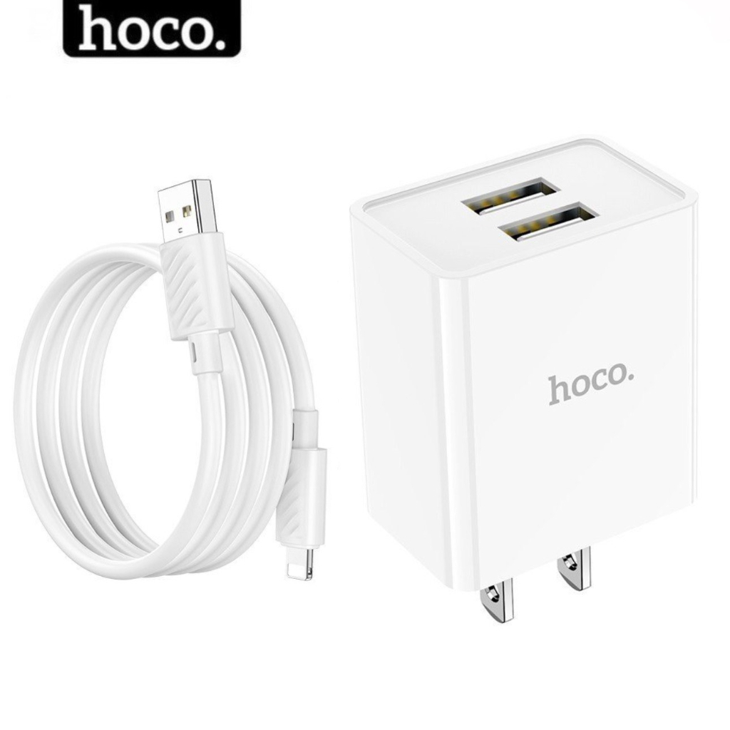 Bộ củ sạc chính hãng Hoco type c ios micro usb 73 - Cục 2 cổng kèm dây dùng cho các dòng điện thoại