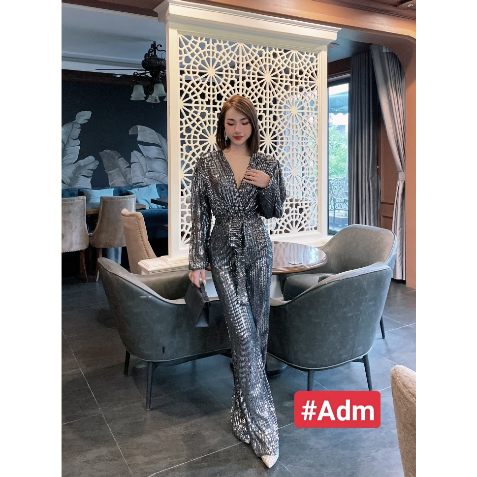 Jumpsuit Kim Sa Dáng Suông Dài Tay Kèm Quần Ống Rộng Kèm Đai E Blink Sang Chảnh Quý Phái Bùi Đượm Concept