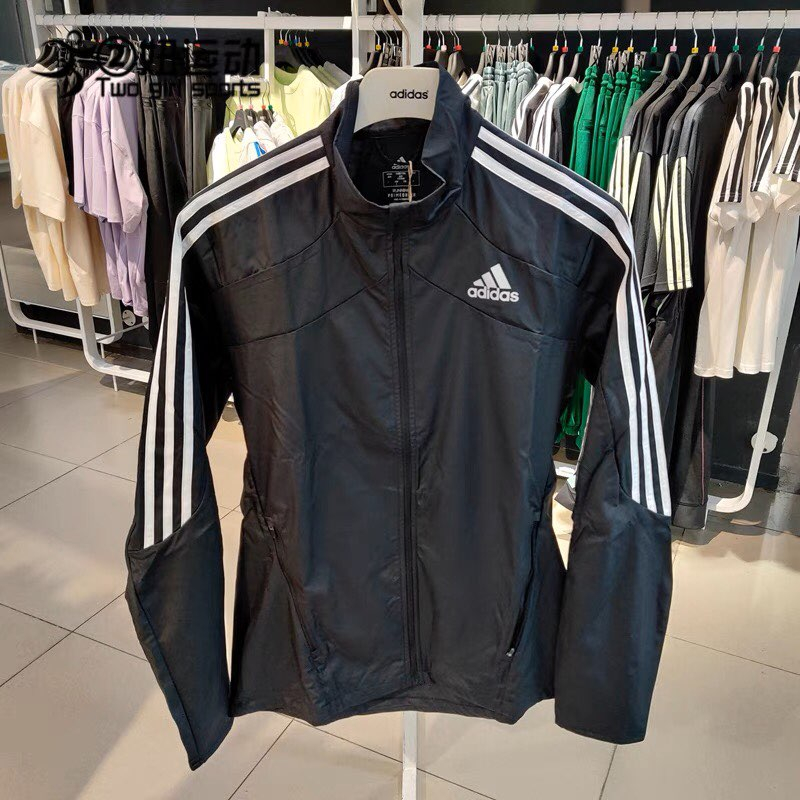 Áo khoác dù nam adidas màu đen trắng 3 sọc chất liệu dù gió 2 lớp cao cấp from thể thao siêu thoải mái in