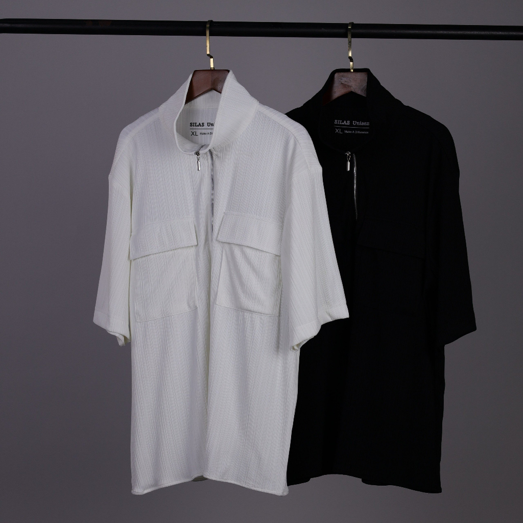 Áo Thun Silas Alpha Dây Kéo Cổ Cao Unisex Form Rộng Gân 2 Túi Tăm Thoáng Mát