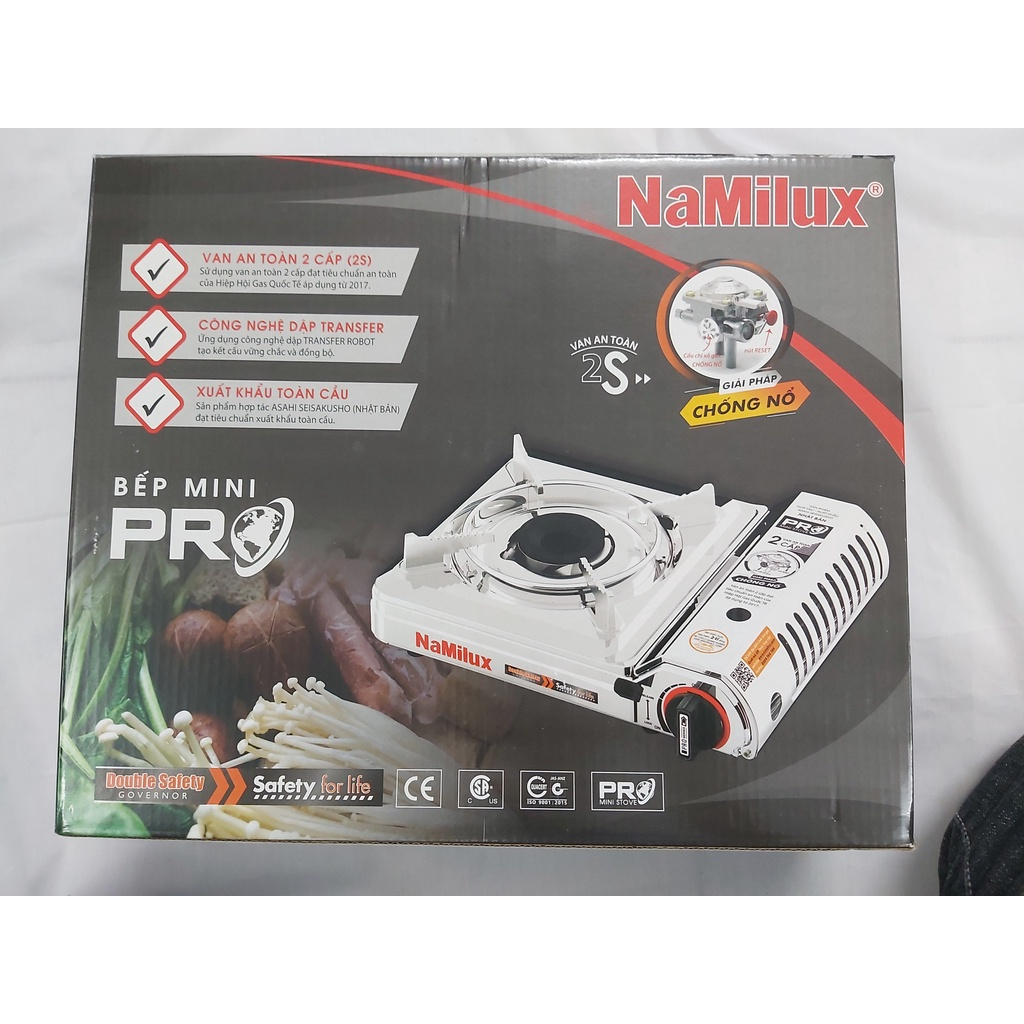 Bếp ga mini du lịch Namilux 2S 2021AS Inox cao cấp, chống cháy nổ 2 cấp, siêu bền, chịu nhiệt