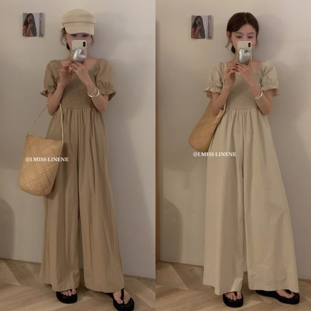 Jumpsuit cổ vuông tay phồng ống rộng mùa hè Imiss - J058