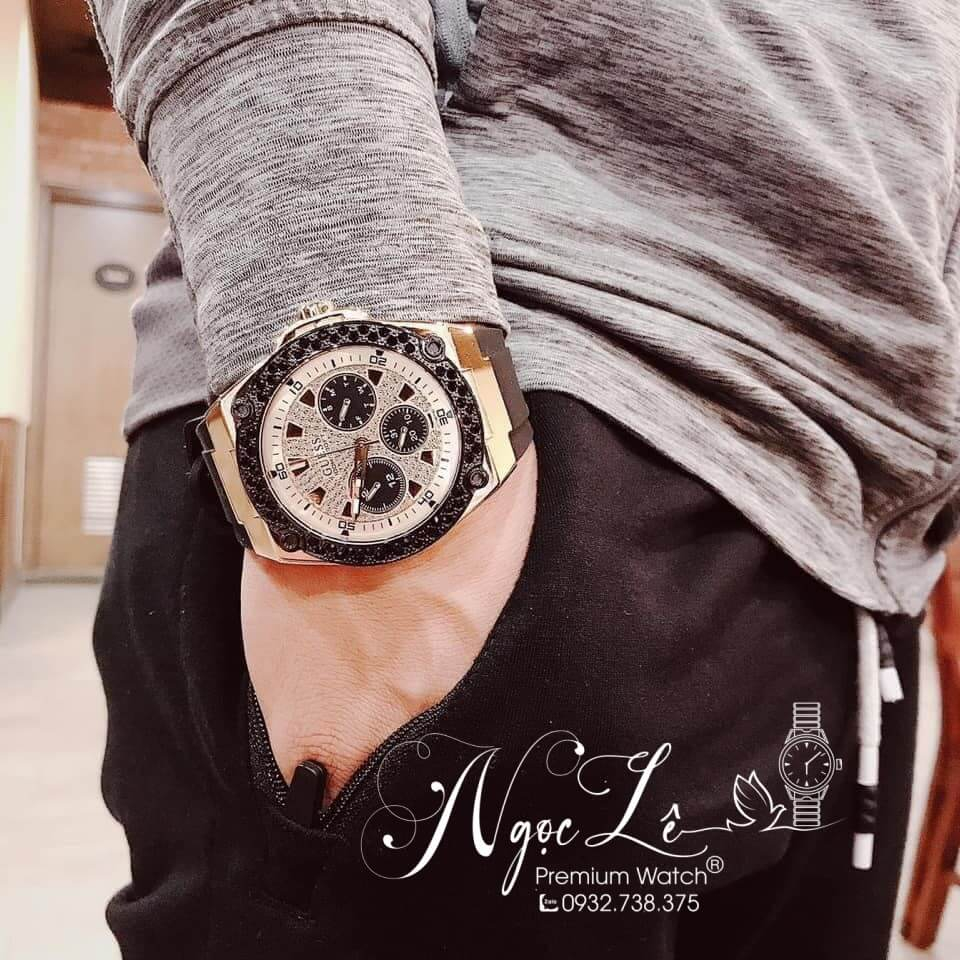 Đồng Hồ Guess Nam U1257G1 Dây Silicon Đen Size 45mm Chính Hãng