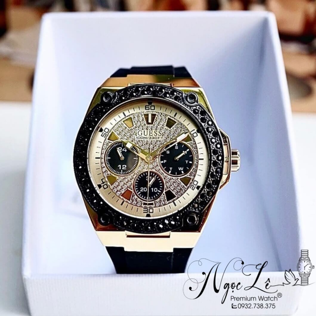 Đồng Hồ Guess Nam U1257G1 Dây Silicon Đen Size 45mm Chính Hãng