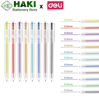Bút bi nước HAKI mực gel nhiều màu 0.5mm, bút bi bấm Deli xinh xắn nhanh khô viết đều mực chất lượng cao B56