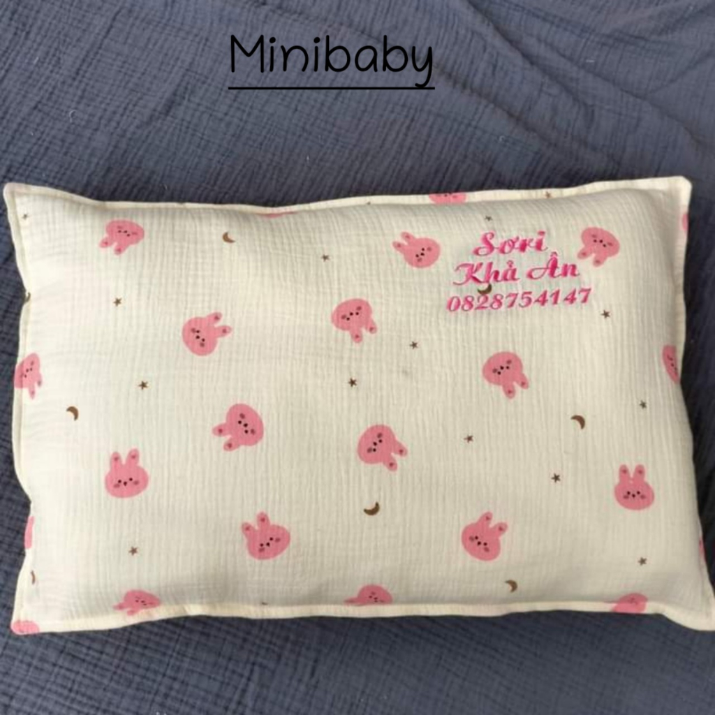 Gối Thêu Tên Bé Theo Yêu Cầu, Gối Trẻ Em vải Xô Muslin nhiều họa tiết xinh xắn, kt 30x40