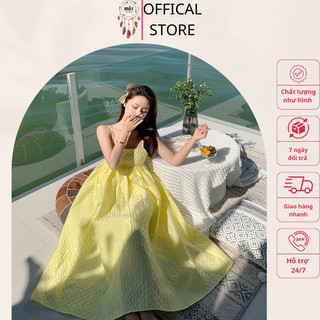 Váy 2 dây xốp vàng mót boho nữ tính, tiểu thư