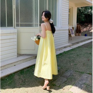 Váy 2 dây xốp vàng MÓT BOHO nữ tính, tiểu thư