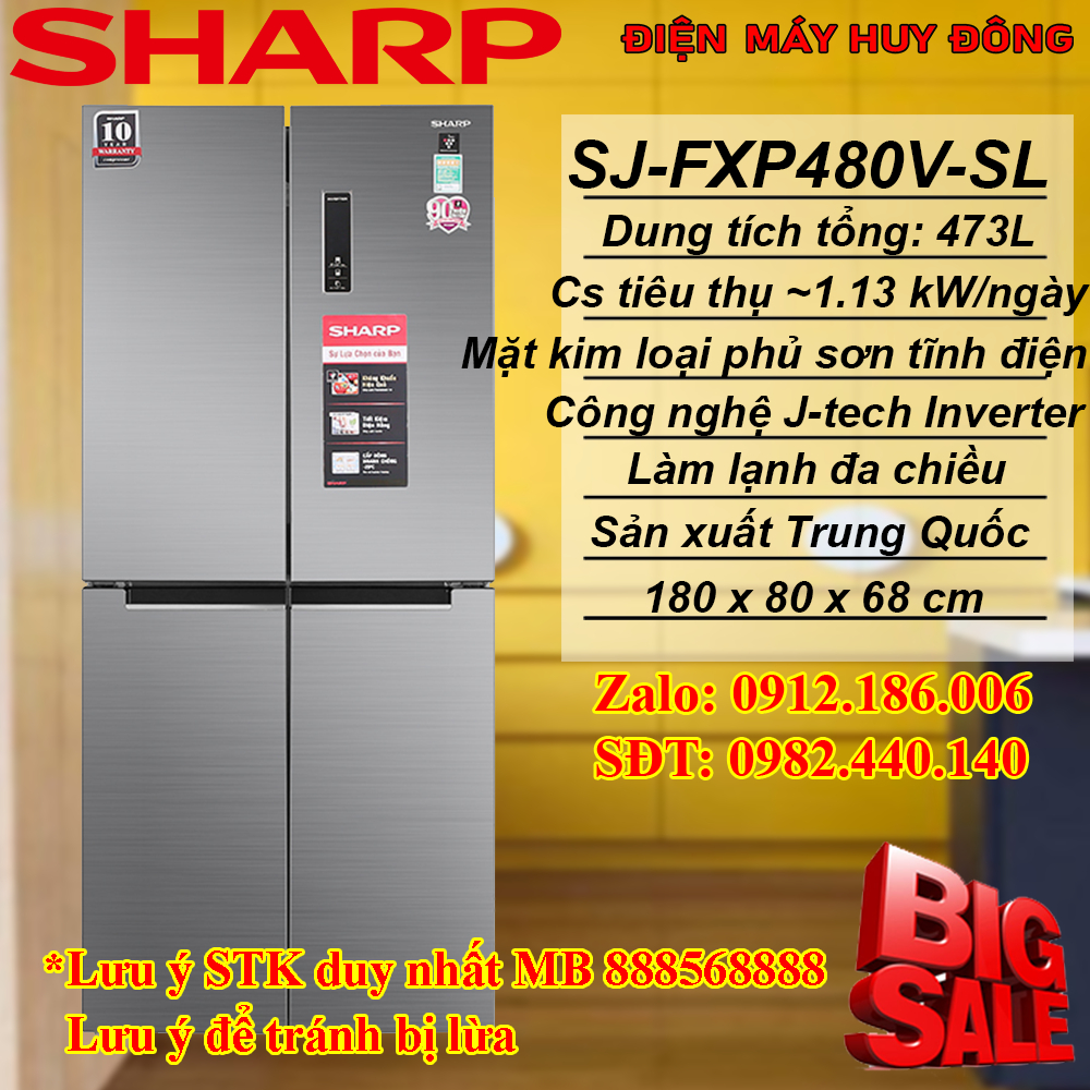 Tủ lạnh Sharp Inverter 401 lít Multi Door SJ-FXP480V-SL