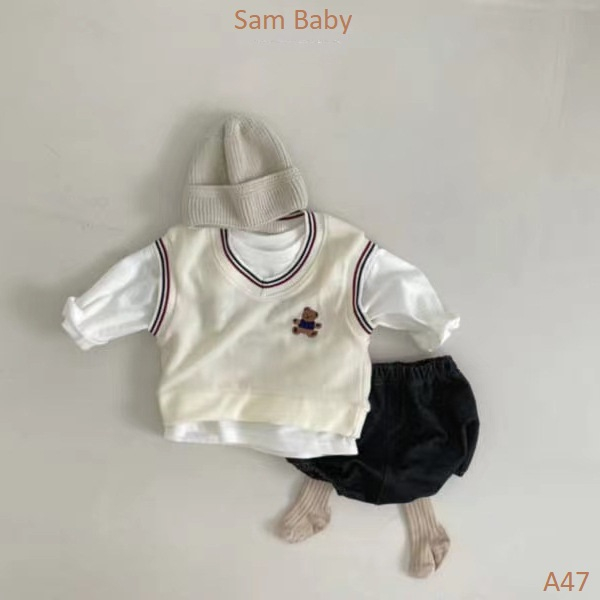 Áo gile len thêu gấu ngực kiểu học sinh HQ cho bé-Sam Baby-A47