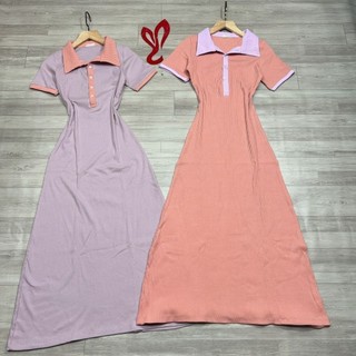 Đầm thun maxi cổ phối