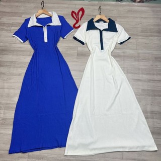 Đầm thun maxi cổ phối