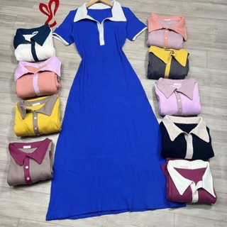 Đầm thun maxi cổ phối