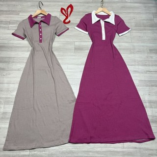 Đầm thun maxi cổ phối