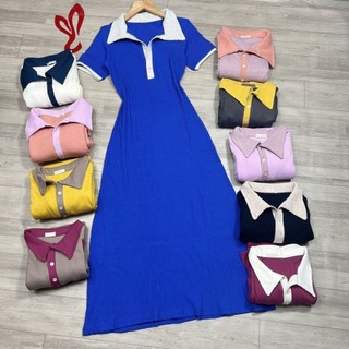 Đầm thun maxi cổ phối