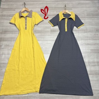 Đầm thun maxi cổ phối
