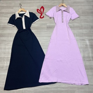 Đầm thun maxi cổ phối