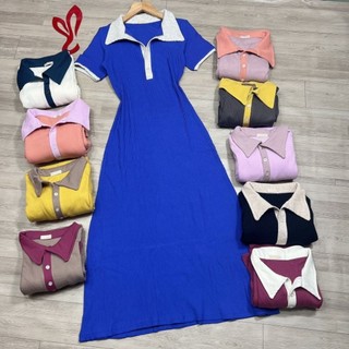 Đầm thun maxi cổ phối