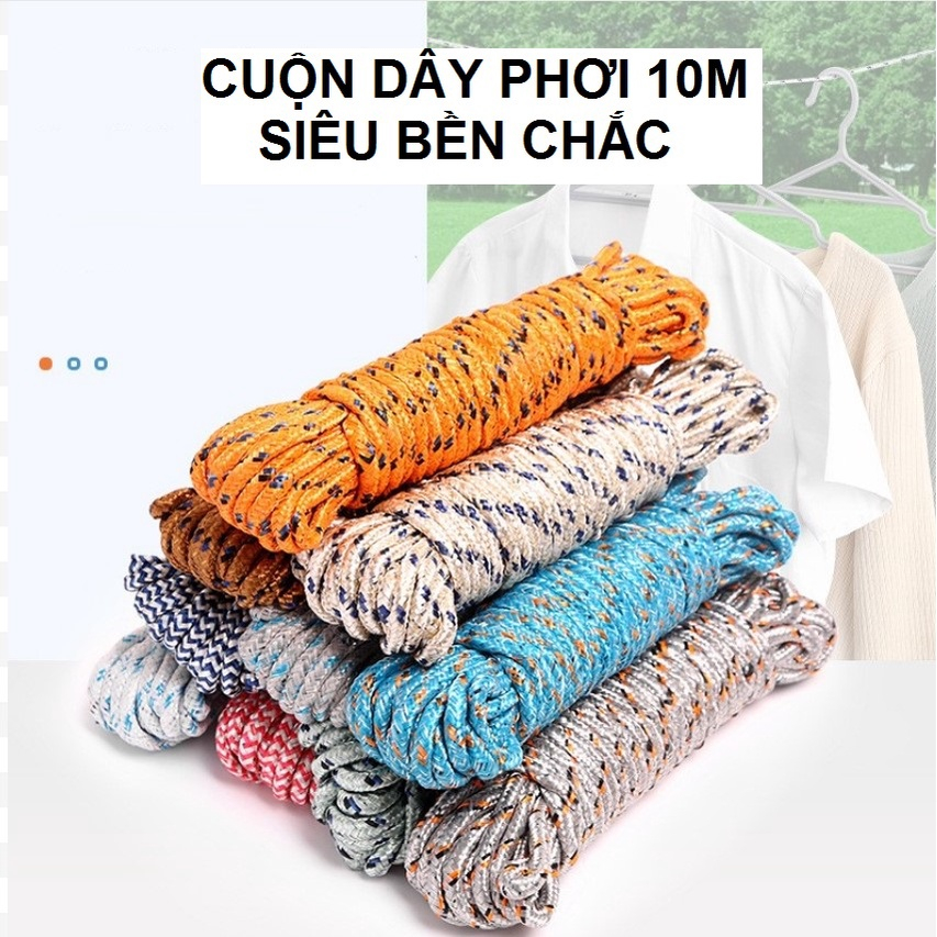 Cuộn dây phơi quần áo, buộc đồ bọc vải siêu dai chiều dài 10m.