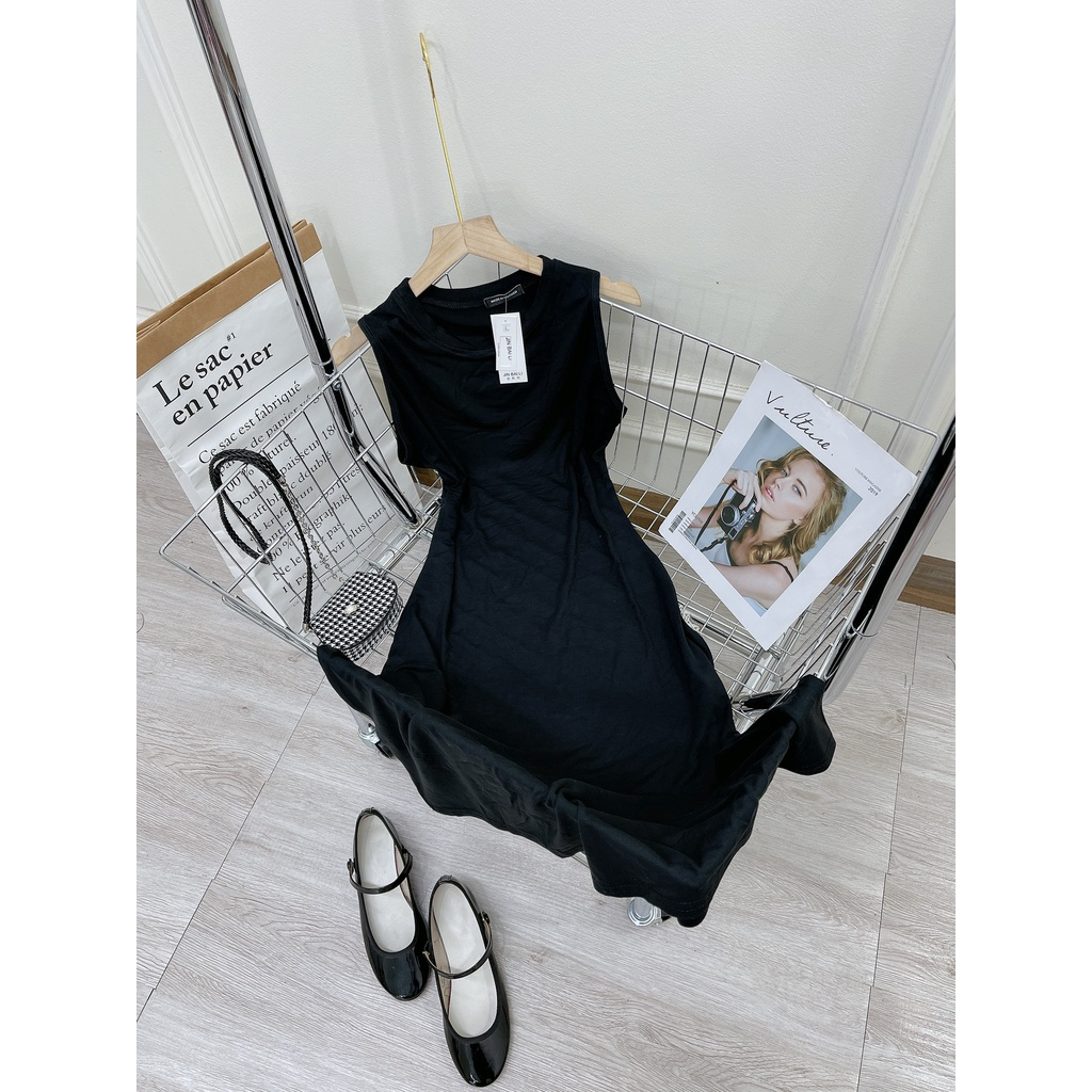 Đầm ba lỗ maxi dài, váy qua gối sang chảnh tôn dáng thun gân màu đen kiểu hàn quốc, đầm sát nách maxi đi biển