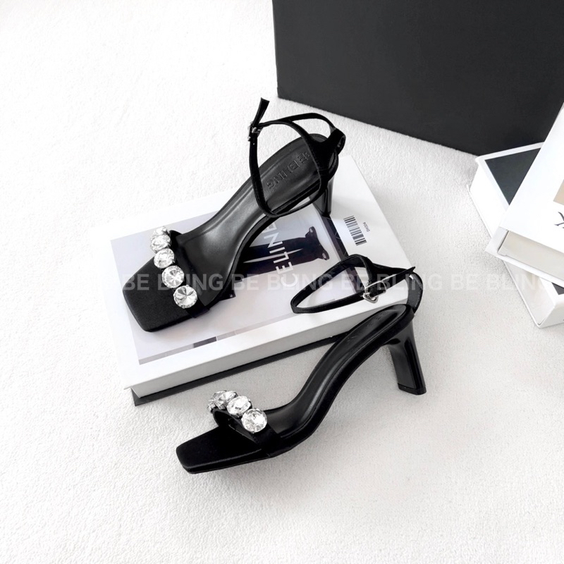 Giày Sandal Cao Gót Quai Ngang Đính Đá