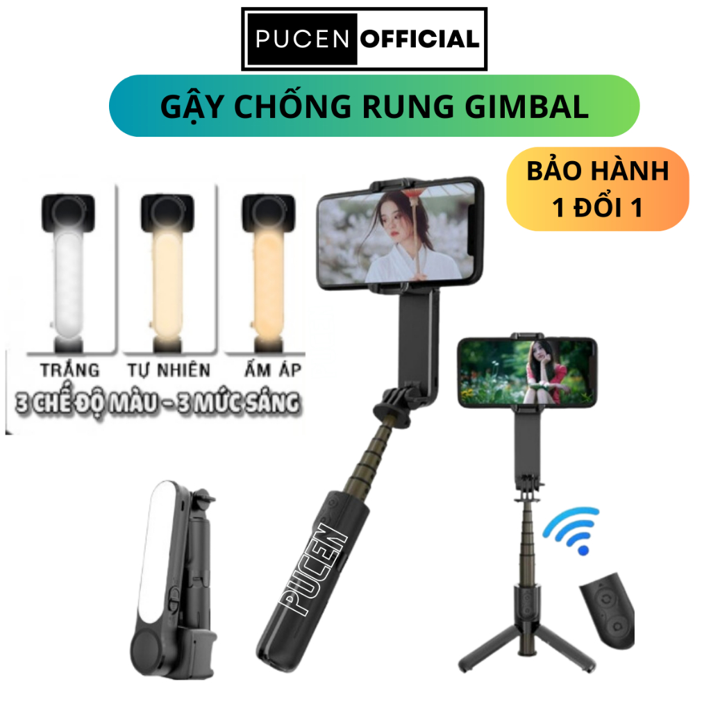 Gậy Chống Rung Gimbal Stabilizer L09/L08, Có 3 Chân Đỡ, Tặng Kèm Nút Bấm BLT Hàng Cao Cấp - BẢO HÀNH ĐỔI MỚI PUCEN