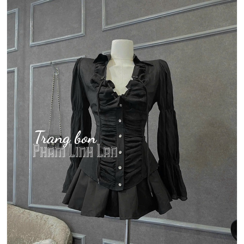 Áo sơmi nhún tay loe voan tơ