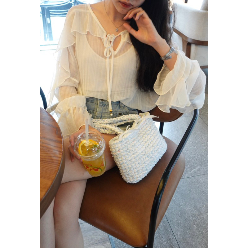 Len xanh dương móc túi Sea và Audrey bag, sợi to móc khá nhanh