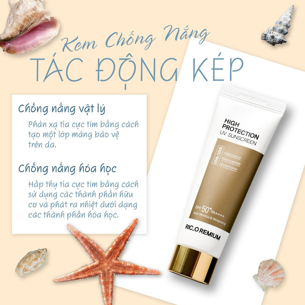 Kem Chống Nắng RIC.O REMIUM High Protection UV Sunscreen SPF 50+ PA++++ 50g